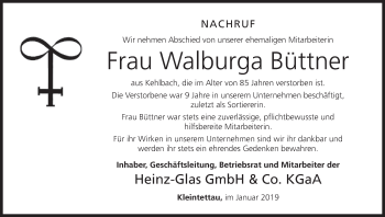 Anzeige von Walburga Büttner von MGO