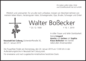 Anzeige von Walter Boßecker von MGO