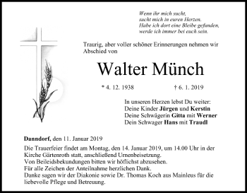 Anzeige von Walter Münch von MGO