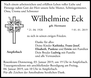 Anzeige von Wilhelmine Eck von MGO