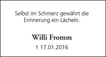Anzeige von Willi Fromm von MGO
