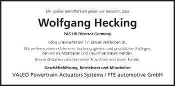 Anzeige von Wolfgang Hecking von MGO