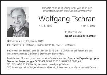 Anzeige von Wolfgang Tschran von MGO