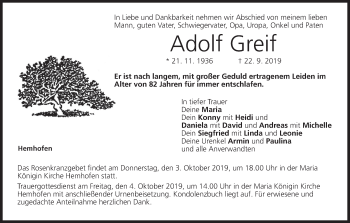 Anzeige von Adolf Greif von MGO