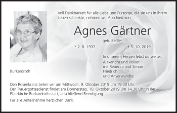 Anzeige von Agnes Gärtner von MGO