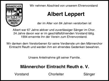 Anzeige von Albert Leppert von MGO
