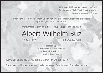 Anzeige von Albert Wilhelm Buz von MGO