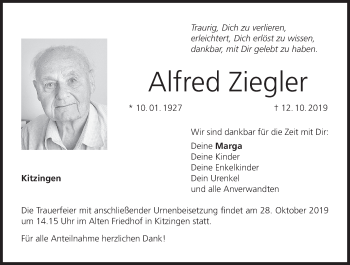 Anzeige von Alfred Ziegler von MGO