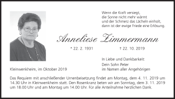 Anzeige von Anneliese Zimmermann von MGO