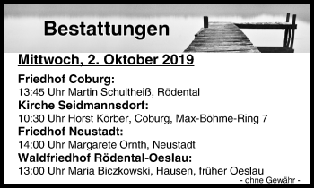 Anzeige von Bestattungen vom 02.10.2019 von MGO