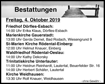 Anzeige von Bestattungen vom 03.10.2019 von MGO