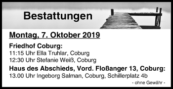 Anzeige von Bestattungen vom 07.10.2019 von MGO