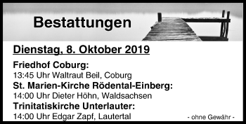 Anzeige von Bestattungen vom 08.10.2019 von MGO