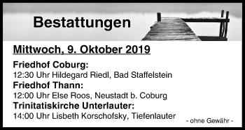 Anzeige von Bestattungen vom 09.10.2019 von MGO