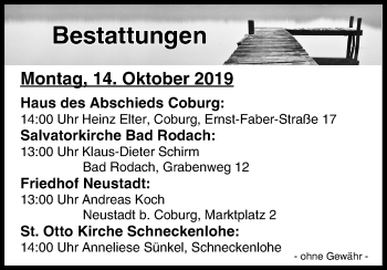 Anzeige von Bestattungen vom 14.10.2019 von MGO