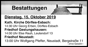 Anzeige von Bestattungen vom 15.10.2019 von MGO