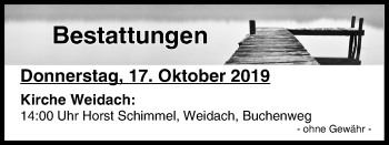 Anzeige von Bestattungen vom 17.10.2019 von MGO