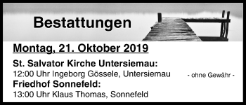 Anzeige von Bestattungen vom 21.10.2019 von MGO