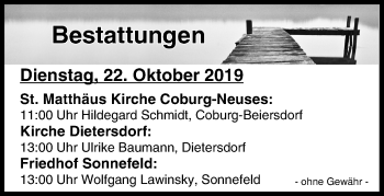 Anzeige von Bestattungen vom 22.10.2019 von MGO
