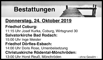 Anzeige von Bestattungen vom 24.10.2019 von MGO