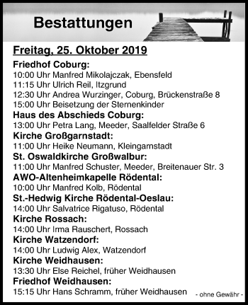 Anzeige von Bestattungen vom 25.10.2019 von MGO