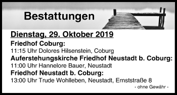 Anzeige von Bestattungen vom 29.10.2019 von MGO