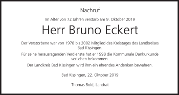 Anzeige von Bruno Eckert von MGO