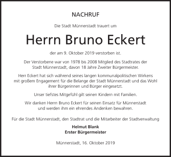 Anzeige von Bruno Eckert von MGO