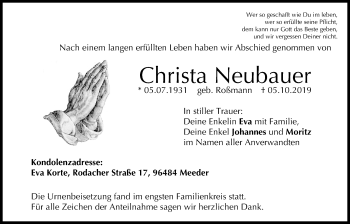 Anzeige von Christa Neubauer von MGO