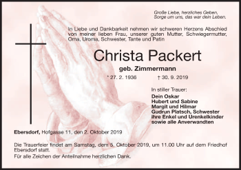 Anzeige von Christa Packert von MGO