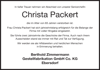 Anzeige von Christa Packert von MGO