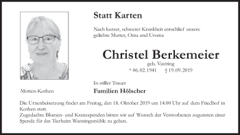 Anzeige von Christel Berkemeier von MGO