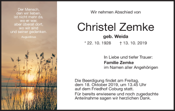 Anzeige von Christel Zemke von MGO