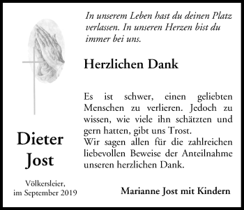 Anzeige von Dieter Jost von MGO