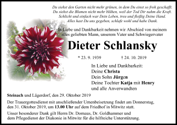 Anzeige von Dieter Schlansky von MGO