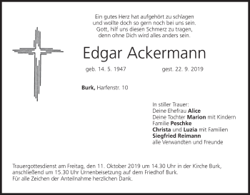 Anzeige von Edgar Ackermann von MGO