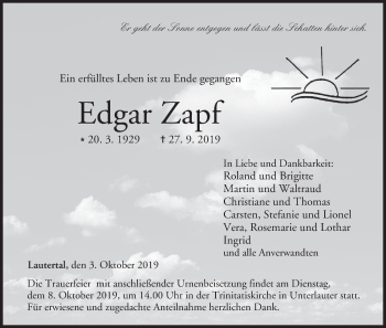 Anzeige von Edgar Zapf von MGO