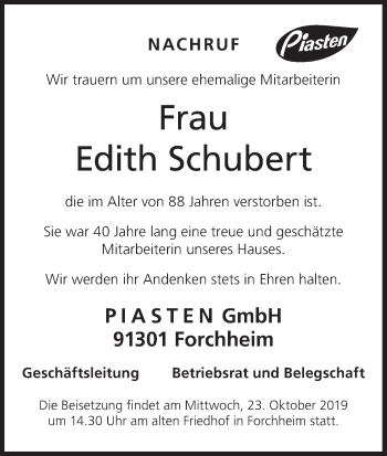 Anzeige von Edith  Schubert von MGO