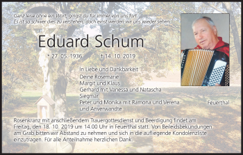 Anzeige von Eduard Schum von MGO