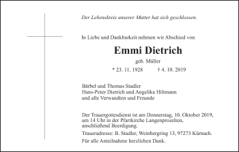 Anzeige von Emmi Dietrich von MGO