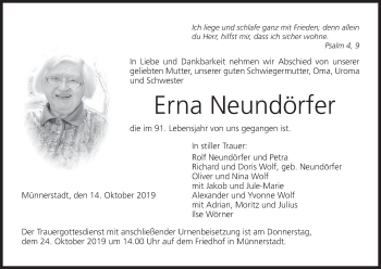 Anzeige von Erna Neundörfer von MGO