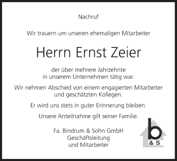 Anzeige von Ernst Zeier von MGO