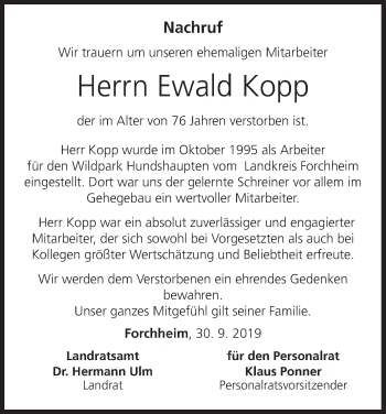 Anzeige von Ewald Kopp von MGO