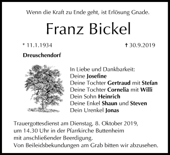 Anzeige von Franz Bickel von MGO