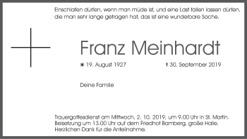 Anzeige von Franz Meinhardt von MGO