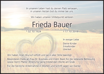 Anzeige von Frieda Bauer von MGO