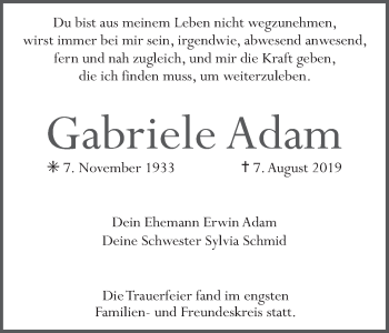 Anzeige von Gabriele Adam von MGO
