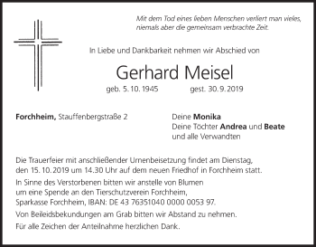 Anzeige von Gerhard Meisel von MGO