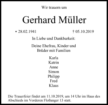 Anzeige von Gerhard Müller von MGO