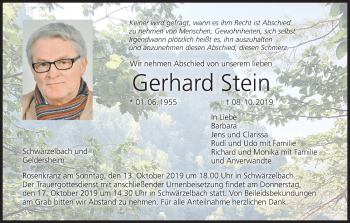 Anzeige von Gerhard Stein von MGO